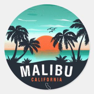 Malibu California Retro Sunset Tropical Souvenirs Runder Aufkleber