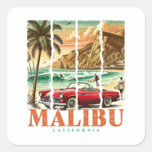 Malibu California - Sportwagen Landschaftliche Küs Quadratischer Aufkleber