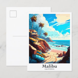 Malibu California USA Travel Potrait Illustration Postkarte
