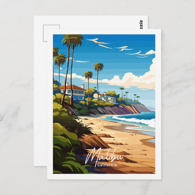 Malibu California Vintage Illustration Postkarte (Vorne/Hinten)