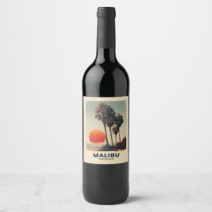 Malibu California Vintage Travel Poster Weinetikett