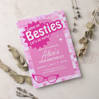 Malibu Doll Besties Beach Birthday Pink Glitzer Einladung