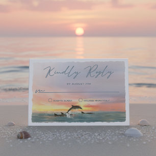 Malibu Dolphin Sunset Beach Watercolor Wedding RSVP Karte