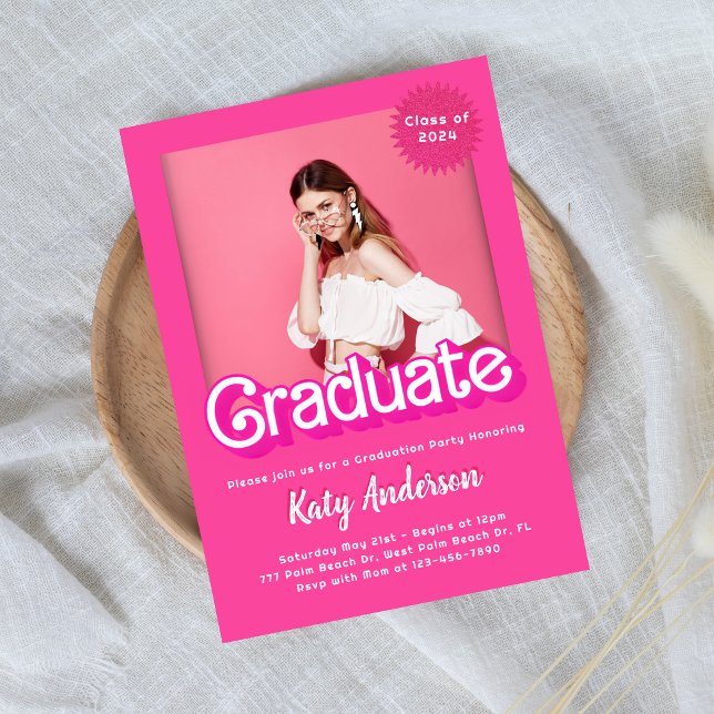 Malibu Hot Pink Doll Abschluss Einladung (Von Creator hochgeladen)