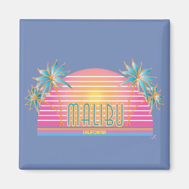 Malibu, Kalifornien, Palmen Trees Sun Graphic Cool Magnet (Vorne)