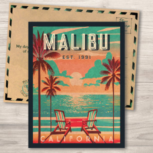 Malibu Kalifornien Retro-Sonnenuntergang-Souvenirs Postkarte