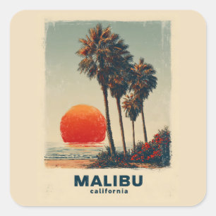 Malibu Kalifornien Vintage-Reiseposter Quadratischer Aufkleber