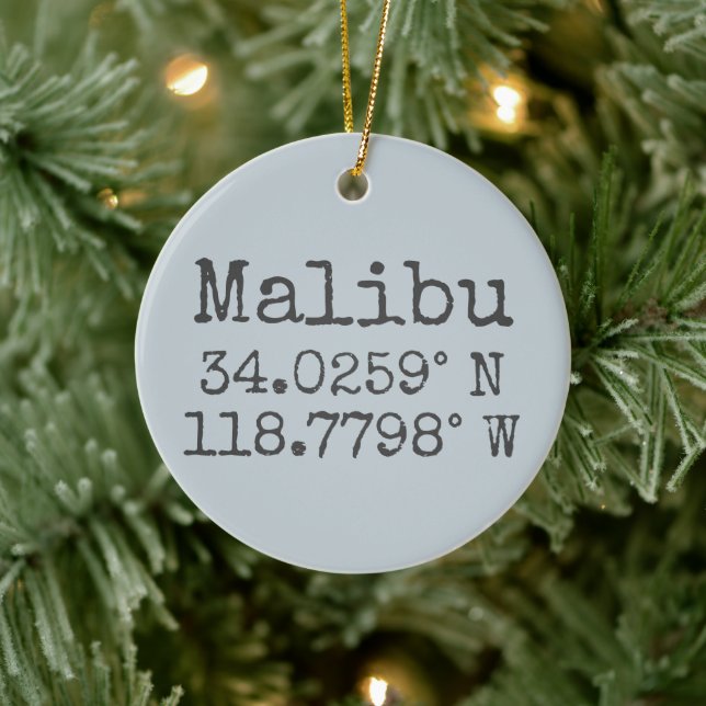 Malibu Latitude und Länge Keramik Ornament (Baum)