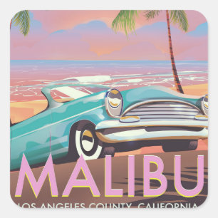 Malibu, Los Angeles, Kalifornien, Reiseplakat Quadratischer Aufkleber