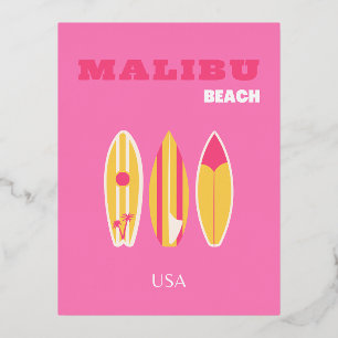 Malibu, Malibu Beach, Kalifornien, Preppy, Pink Folien Feiertagspostkarte