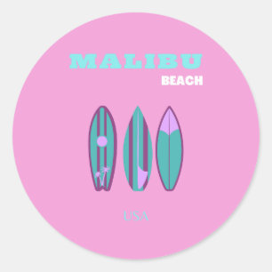 Malibu, Malibu Beach, Kalifornien, Preppy, Pink Runder Aufkleber