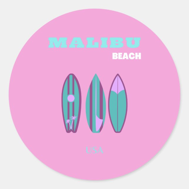 Malibu, Malibu Beach, Kalifornien, Preppy, Pink Runder Aufkleber (Vorderseite)