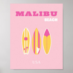 Malibu, Malibu Beach, Preppy, Pink Poster
