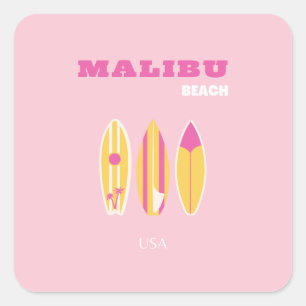 Malibu, Malibu Beach, Preppy, Pink Quadratischer Aufkleber