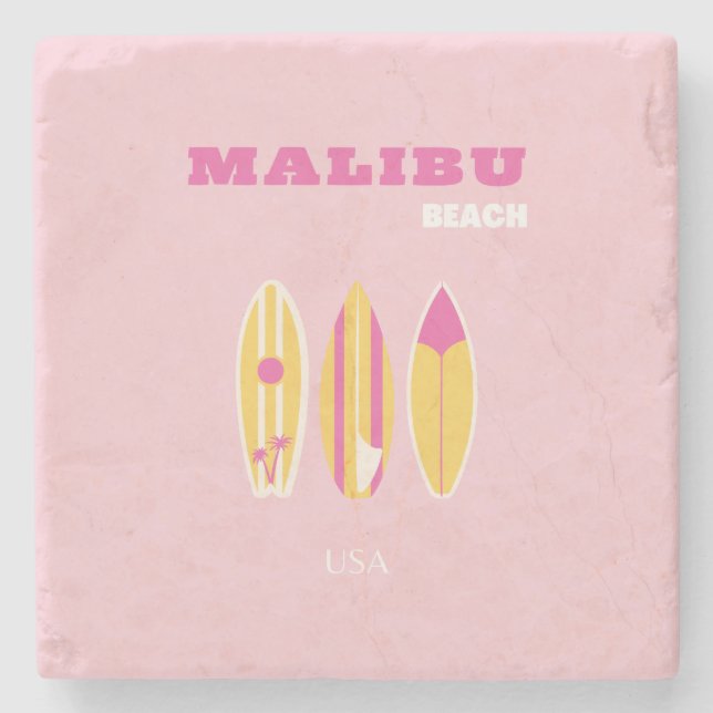 Malibu, Malibu Beach, Preppy, Pink Steinuntersetzer (Vorderseite)