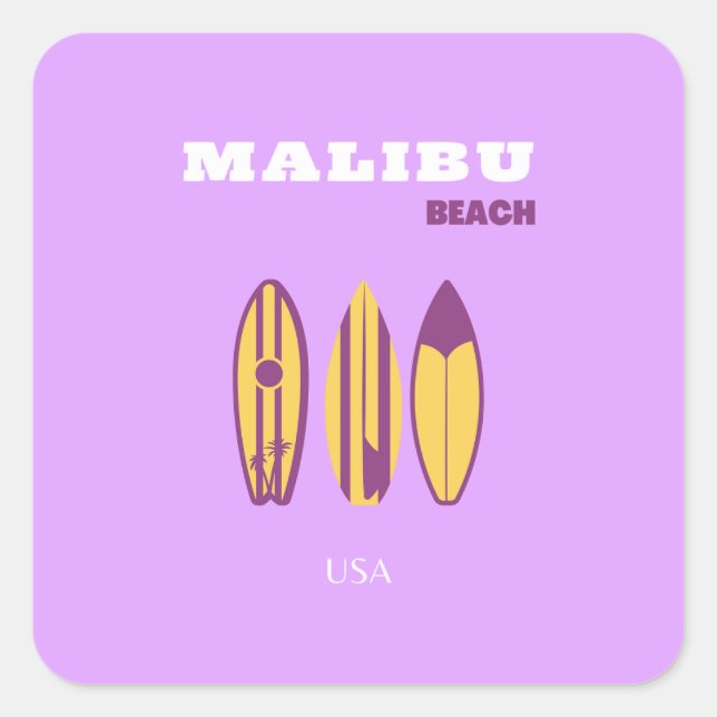 Malibu, Malibu Beach, Preppy, Preppy Girl, Lila Quadratischer Aufkleber (Vorderseite)