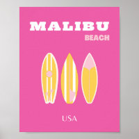 Malibu, Malibu Beach, Travel Art, Preppy, Pink