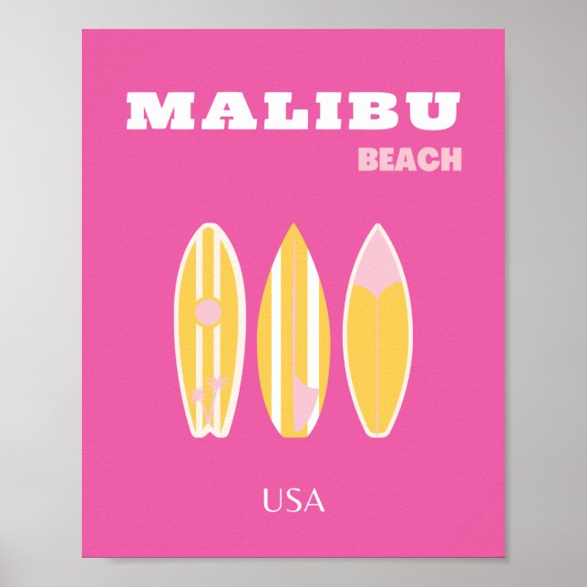 Malibu, Malibu Beach, Travel Art, Preppy, Pink Poster (Vorne)