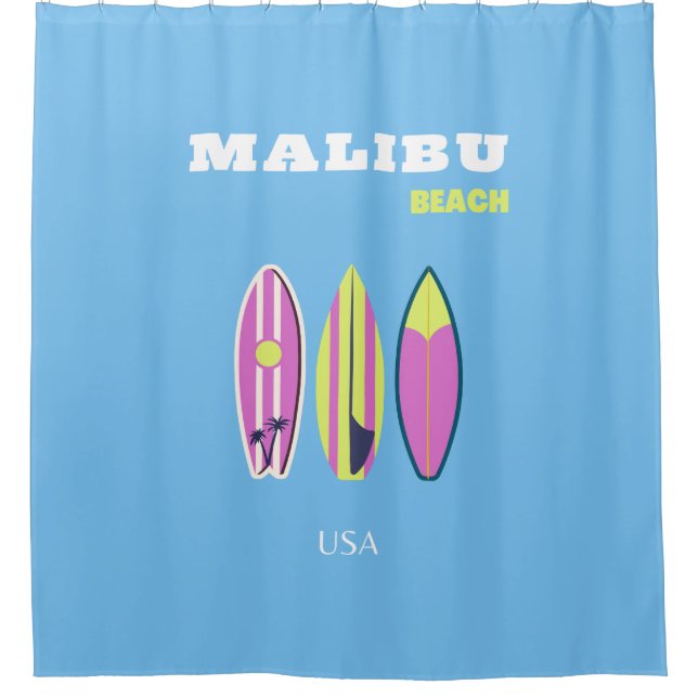 Malibu, Malibu Beach, Tropical, Preppy, Blue Duschvorhang (Vorderseite)
