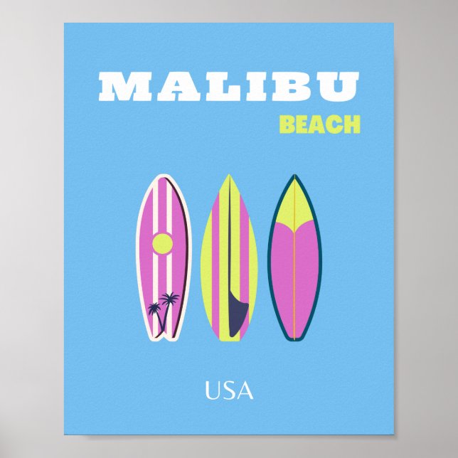 Malibu, Malibu Beach, Tropical, Preppy, Blue Poster (Vorne)