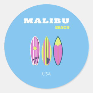 Malibu, Malibu Beach, Tropical, Preppy, Blue Runder Aufkleber