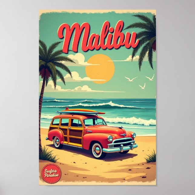 Malibu – Surfer’s Paradise Retro Poster (Vorne)
