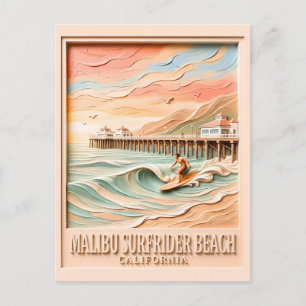 Malibu Surfrider Beach Surfen 3D texturiert vintag Postkarte