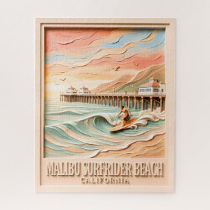 Malibu Surfrider Beach Surfen 3D texturiert vintag Puzzle