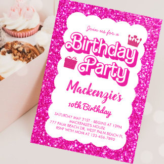 Malibu Themed Pink Puppe Geburtstag Einladung