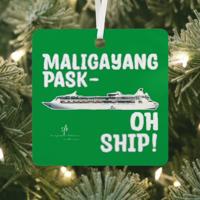 Maligayang Pask-OH SHIP! Gr/Slv. Chrs. Cruise Sq. Ornament Aus Metall (InSitu)