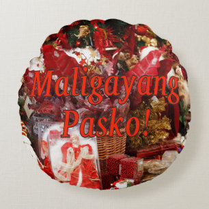 Maligayang Pasko! Frohe Weihnachten in Tagalog rf Rundes Kissen