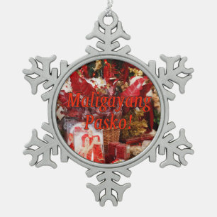 Maligayang Pasko! Frohe Weihnachten in Tagalog rf Schneeflocken Zinn-Ornament