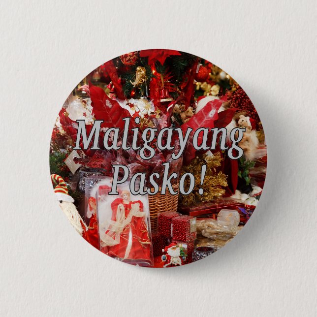 Maligayang Pasko! Frohe Weihnachten in Tagalog wf Button (Vorderseite)