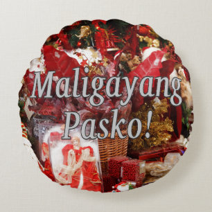 Maligayang Pasko! Frohe Weihnachten in Tagalog wf Rundes Kissen