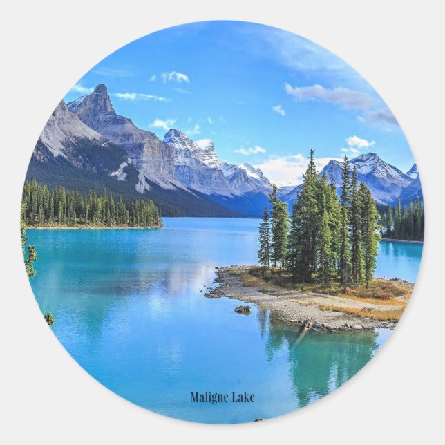 Maligne Lake, Alberta, Kanada Runder Aufkleber (Vorderseite)