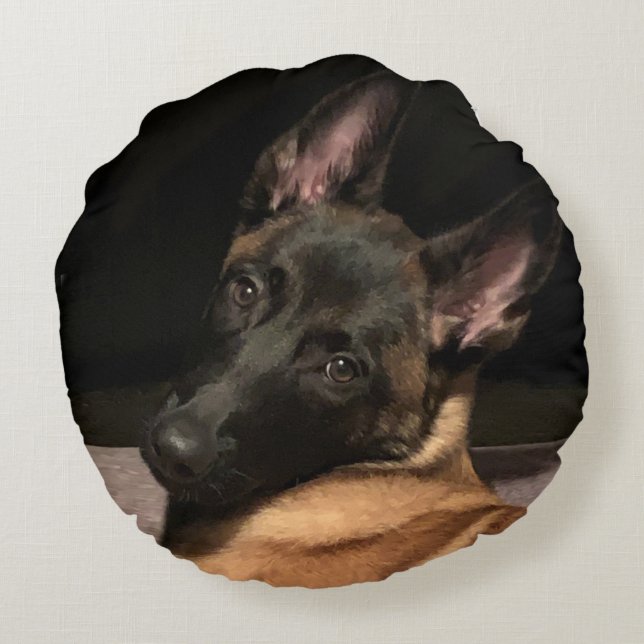 Malinois Dog Rundes Kissen (Rückseite)