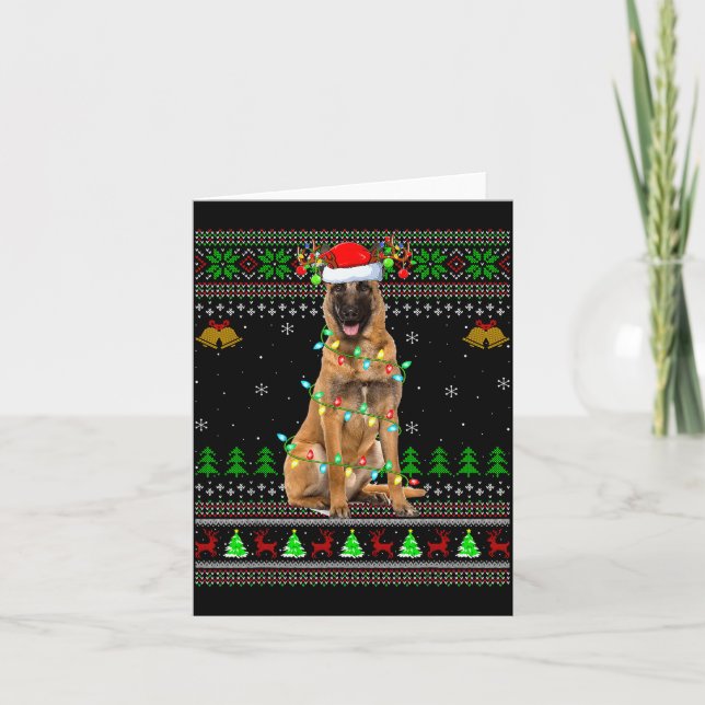 Malinois Dog Ugly Christmas Sweaters Holiday Santa Karte (Vorderseite)