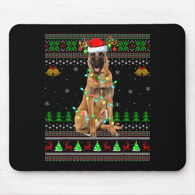Malinois Dog Ugly Christmas Sweaters Holiday Santa Mousepad (Vorne)