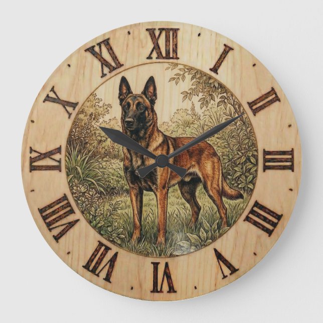 Malinois Dog Wall Clock – Home Decor Große Wanduhr (Vorderseite)