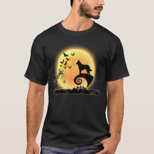 Malinois Hund Beängstigend und Mond Halloween Kost T-Shirt