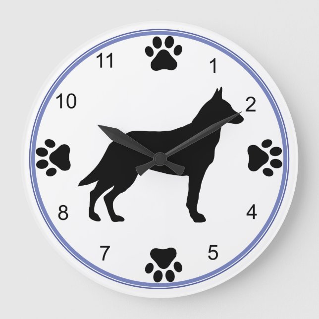 Malinois Silhouette Große Wanduhr (Vorderseite)