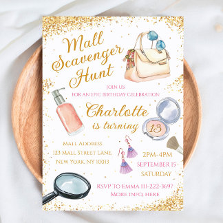 Mall Scavenger Hunt Geburtstag Einladung für Mädch
