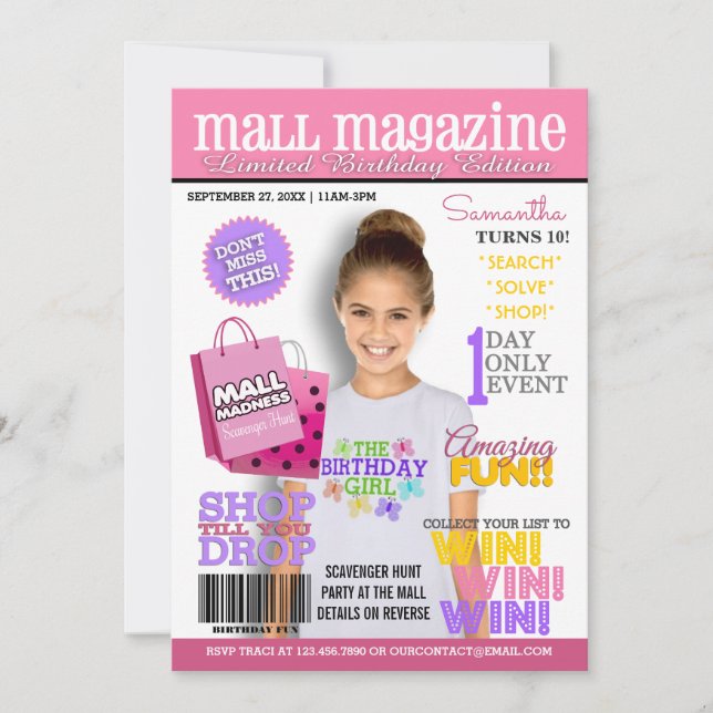 Mall Scavenger Hunt Geburtstagsparty Einladung (Vorderseite)