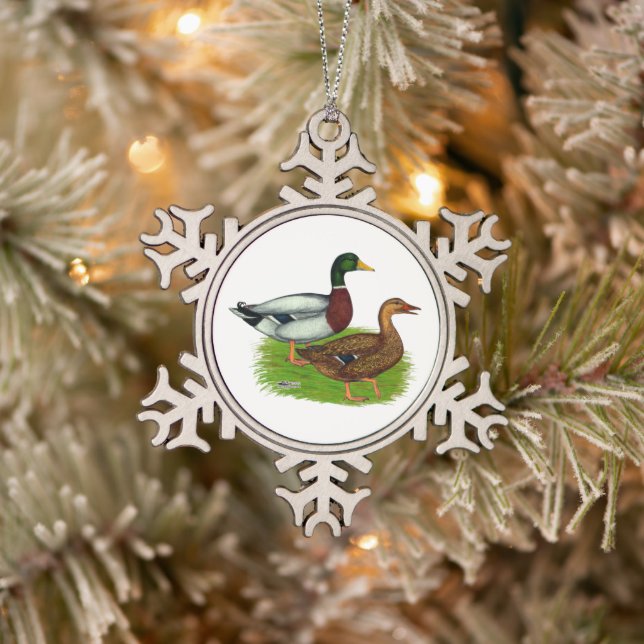 Mallard Drake und Duck Schneeflocken Zinn-Ornament (Baum)