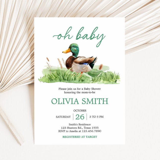 Mallard Duck Baby Duck Einladung (Oh Baby Mallard Duck Baby Shower Invitation
)