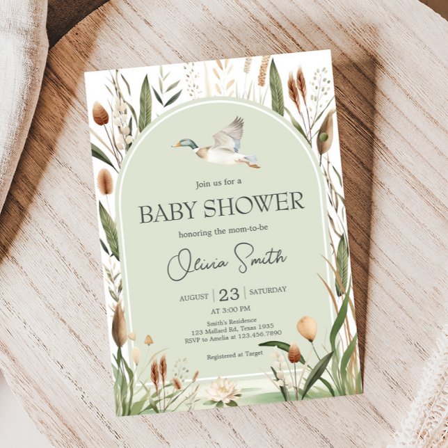 Mallard Duck Baby Duck Einladung (Sage Green Mallard Duck Hunting Country Baby Shower Invitation)