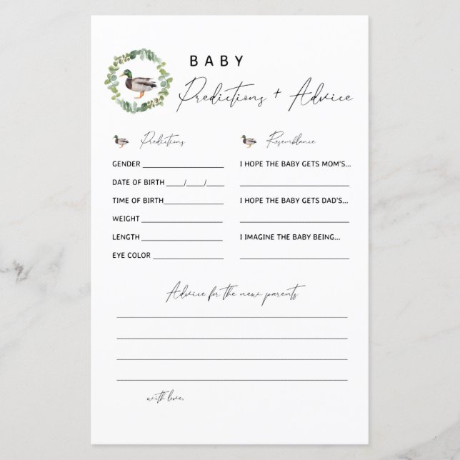 Mallard Duck Baby Predictions and Advice Card (Vorderseite)