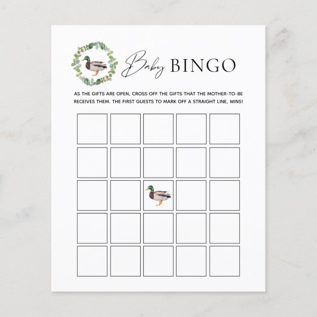 Mallard Duck Baby Shooter Bingo Game Card (Vorderseite)