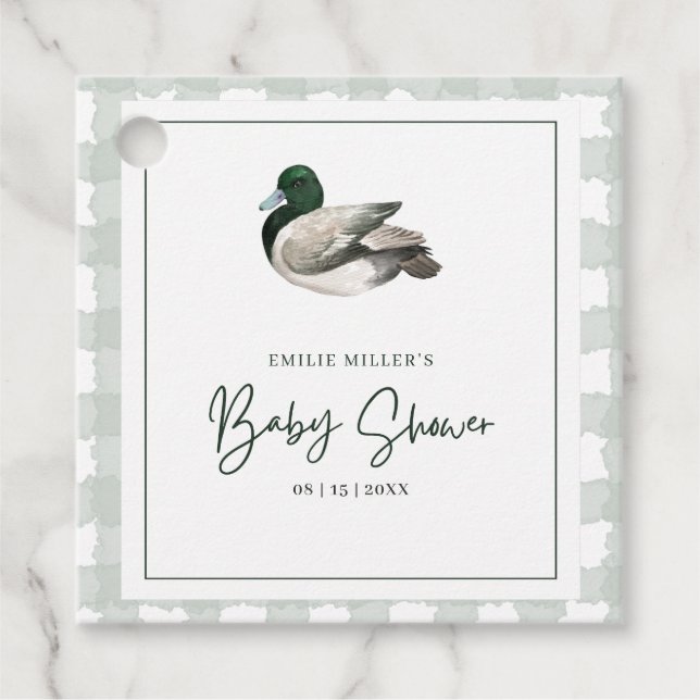 Mallard Duck Baby Shower Gender Neutral Green Geschenkanhänger (Vorderseite)