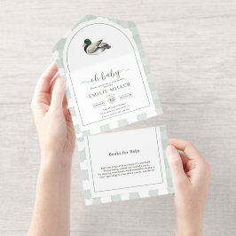 Mallard Duck Baby Shower Invitation, Neutral Green All-in-One-Einladung
